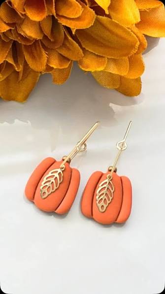 Pumpkin & Gold Leaf Drop Earrings