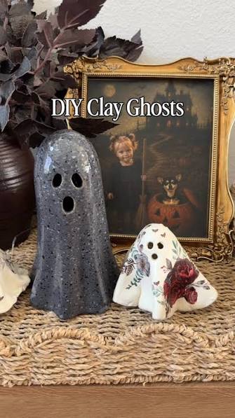 Speckled and Floral DIY Clay Ghost Figurines