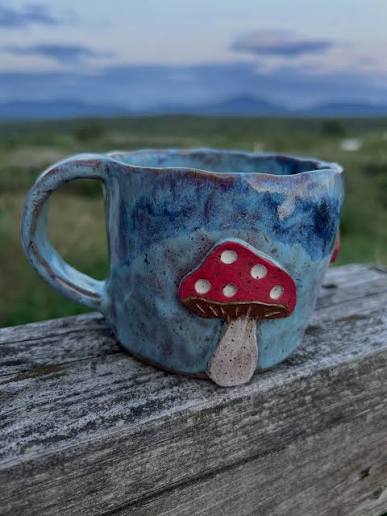 Handbuilt Clay Mug with 3D Toadstool Detail