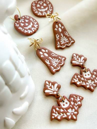Terracotta Folk-Art Bat & Bell Earrings