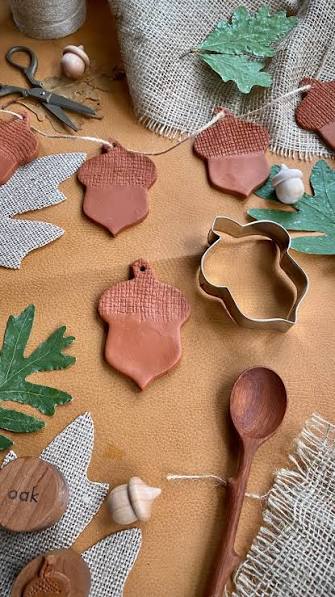 Textured Terracotta Clay Acorn Garland